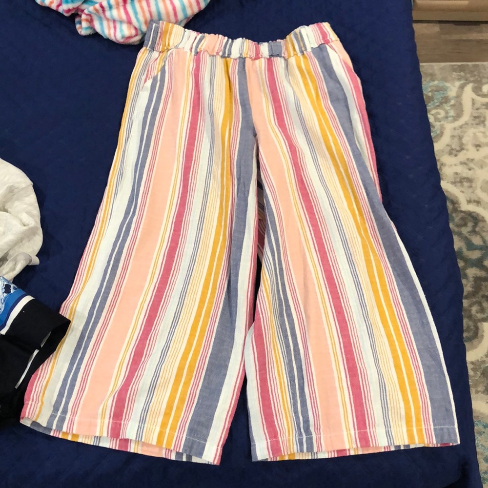Womens striped linen gaucho pants